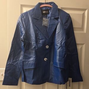Women's Genuine Blue Leather Pant Suit - New